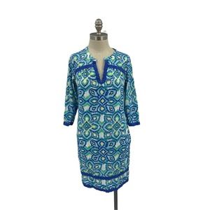 Vineyard Vines Shift Dress Size 4 Blue Floral 3/4 Length Sleeves